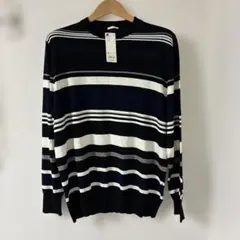 GU マルチボーダー クルーネックセーター ブラック XL