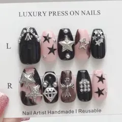 ネイルチップ クロム 星 ギャル ライブ 個性派 ブラック ピンク 韓国 現品