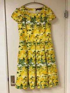 M'S GRACY♡花柄フレアワンピース 膝丈 イエロー ジャガード 春夏