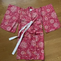 花火模様 赤味ピンク色 浴衣 120cm
