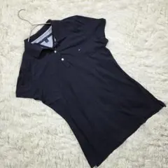 トミーヒルフィガー　ポロシャツ　半袖　M　Aライン　ワンポイント　ネイビー