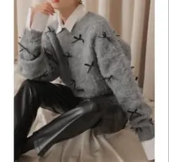 SLOBE IENA habi Ribbon Knit グレー