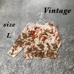 Vintage ヴィンテージ (L) 長袖カットソー 花柄 裾スリットのサムネイル