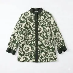 ヴィンテージ風 ジャガード 花柄 スタンドカラー ジャケット グリーンTO006
