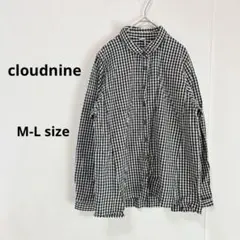 クラウドナイン　フランネルシャツ　M〜L ギンガムチェック柄　黒　長袖　麻混
