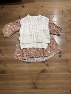 petit main 花柄レイヤードワンピース 90