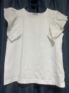 【美品】mysaフリル袖 ホワイト Tシャツ Lサイズ