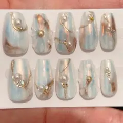 現品37689水色グラデーションミラー ネイルチップ 10個セット