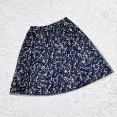ブージュルード チュールひざ丈スカート 総柄 紺（F） ウエストゴム