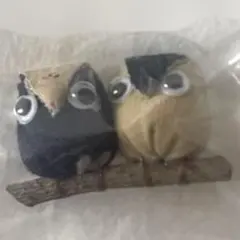 ハンドメイド フクロウのブローチ 2羽