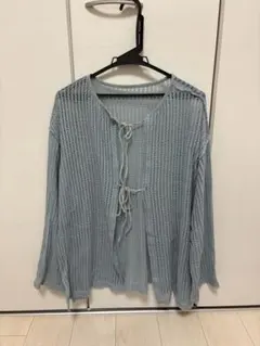 カスタネ　kastane メッシュ編み カーディガン 長袖ライトブルー