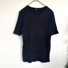 ユニクロUNIQLO リブTシャツ　半袖　五分袖　ブラック　コットン　M 普段着