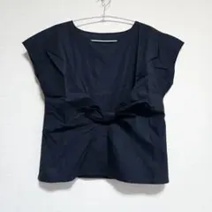 Simplicite　リボン付き　ノースリーブシャツ　ネイビー