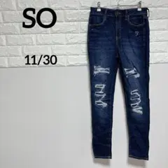 【SO 】ハイライズ ダメージスキニーデニム 11/30W(11号/30インチ)