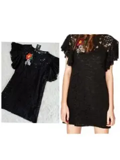 zara trafaluc　ワンピース　キャミワンピース　総レース　花　刺繍