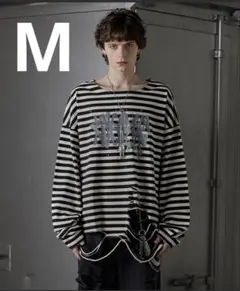 GRANCY 総柄ラインストーングラフィックロンT ブラック ボーダー