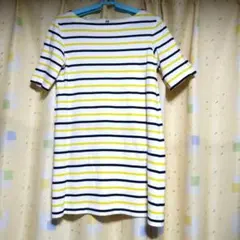 最終値下げ　チュニックワンピース　ボーダー　イエロー×ネイビー×ホワイト　M