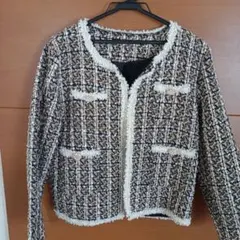 ノーカラー ツイード ジャケット