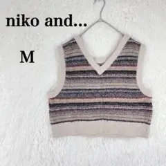 【ニコアンド...】レディース ニットベスト Vネック M モカ系 羊毛ウール混