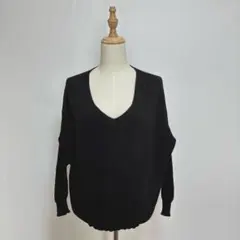 antiquaアンティカ　コットン100Vネックニットセーター　黒　身幅ゆったり