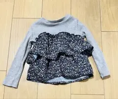 長袖トップス 花柄フリル グレー 90cm
