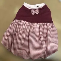 犬服 ハンドメイド ワンピース 赤ギンガムチェック リボン付き