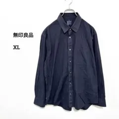 無印良品MUJI ブラックシンプル長袖シャツ ネイビー XL e864のサムネイル