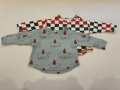 猫柄とチェック柄の長袖カットソーセット 90cm