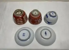 煎茶器5点セット 湯呑み 皿 陶磁器 骨董品 道八 平安春峰 赤絵 赤壁賦 煎茶器5点セット 湯呑み 皿 陶磁器 骨董品 道八 平安春峰 赤壁賦
