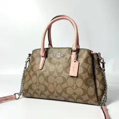美品 COACH コーチ 2way ハンドバッグ シグネチャー レザー ピンク