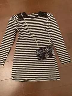 ストライプ長袖ワンピース ビジュー付き140