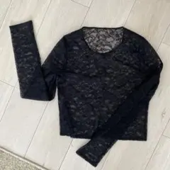 ユニクロ 黒 レース 長袖 Tシャツ M レースT