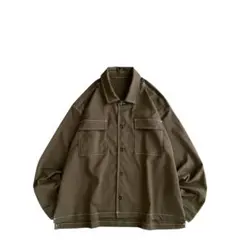 【美品】USED 00s 配色ステッチ 長袖 シャツ BRN シャツジャケット