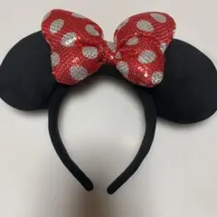 ミニーマウス カチューシャ 赤いリボン