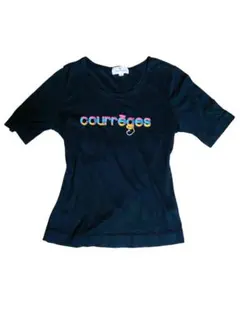 Y2K　Courreges 半袖 黒 Tシャツ ロゴ 刺繍入り　 クレ