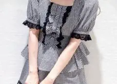 ［美品］エブリン　ギンガムチェックリボン付きトップス　サイズＦ