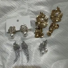 ピアスセット　ブライダル　シルバー　ゴールド　フラワー　クリスタル　パール