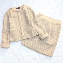 インディヴィ ツイード ジャケット スカート スーツ ベージュ 40 日本製