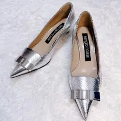 美品✨セルジオロッシ シルバー ポインテッドトゥ グリッター パンプス 23