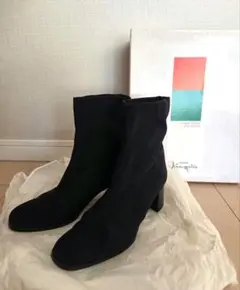 銀座かねまつ ブラックナイロン美脚ストレッチショートブーツ 22.5