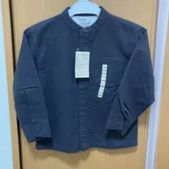 無印　長袖シャツ　スタンドカラーシャツ　チャコールグレー　オーガニックコットン