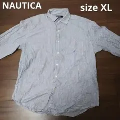 古着 NAUTICA 長袖チェック柄シャツ XL ホワイト ネイビー イエロー