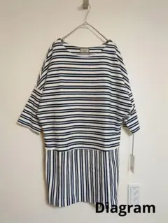 【新品タグ付】Diagram 　ボーダー 鹿の子　七分袖ワンピース ネイビー