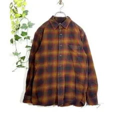ユニクロ フランネルチェックシャツ(M)長袖 オンブレチェック 黄赤茶