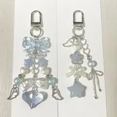 ビーズキーホルダー　水色　コレクトブック　韓国　y2k 2点セット