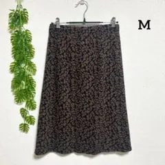 オゾック・M ひざ丈タイトスカート 黒/茶花柄 柔らかストレッチ素材のサムネイル