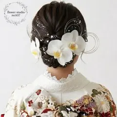 胡蝶蘭髪飾り　ホワイトシルバー　成人式　卒業式　結婚式　七五三 前撮り