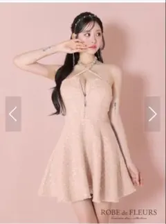 ROBE de FLEURS 袖リボンラメニットフレア ミニドレス 赤 - メルカリ