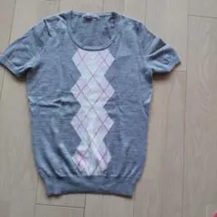 グレー アーガイル模様 半袖ニット