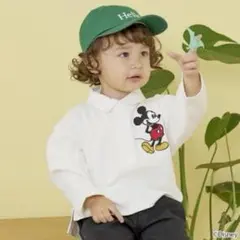 petit main ミッキーマウス 刺繍 長袖ポロシャツ ホワイト 110